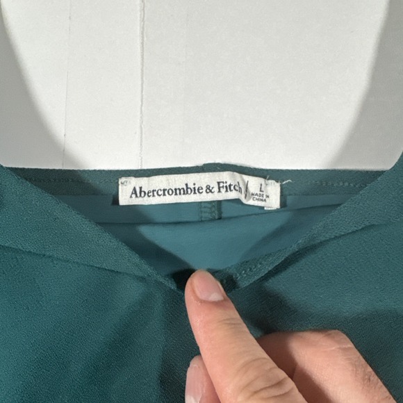 New Abercrombie & Fitch Womens Green Corset Long Sleeve Crop Top Square Neck L - Picture 2 of 6